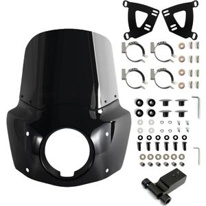 FATECIM Motorcycle 5.75" Headlight Fairing with 13" Black Windshield Windscreen & 48-58mm Mounting Kit Headlight Extension Block For Harley 2018 2019 2020 2021 2022 Softail FXBB Street Bob