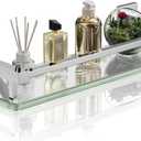 Alise Bathroom Glass Shelf with Stainless Steel Railing, Polished Chrome Small Tempered Glass Floating Wall Shelf Over The Toilet, 16 inch