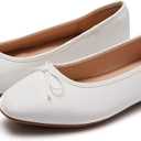 Women's Round Toe Ballet Flats Comfortable Bow Dressy Flats Shoes for Women, 7, A-white