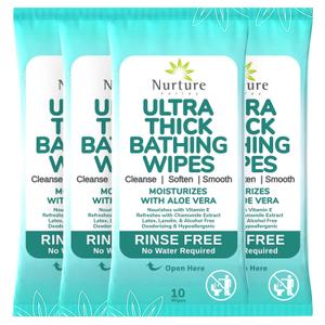 Nurture XL Ultra Thick Body Wipes for Adults w/Aloe | 40 Extra Large Disposable Cloth Wet Cleansing No Rinse Bathing Washcloths, Waterless Shower | Bath Wipe for Women, Men & Elderly (1 Count (Pack of 40))