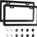 2PCS Matte Black License Plate Frames - No-Cover State Name - Premium Rust Proof Aluminum License Plate Holder for Women and Men, Universal Car Plate Frame with 2 Holes, Easy to Install