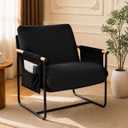 Modern Accent Chair, Plush Boucle Fabric Armchair with Soft Cushion, Cozy Reading Chair for Living Room, Bedroom, Home Office, Black (Set of 1)
