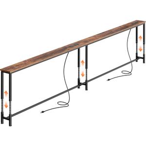 Huuger 110.2 Inch Sofa Table with Power Outlets, 23.9-34.4 Height Adjustable Range, Behind Couch Table with USB-C Ports, Sofa Tables Narrow Long, Skinny Console Table, Small Spaces, Rustic Brown