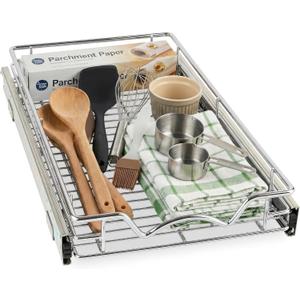 HOLDN STORAGE Pull Out Cabinet Organizer, Heavy Duty Caddy - 8W x 21D - Requires At Least 9-1/4 Cabinet Opening, Steel Metal Cabinet Drawers Slide Out, Chrome