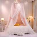 VETHIN Double Layer Princess Round Dome Canopy Bed Curtain for Girls Adults,Children Dreamy Mosquito Net,Cute Bedroom Decoration Castle Play Tent Reading Nook Canopies(Dome-Pink/White), Queen