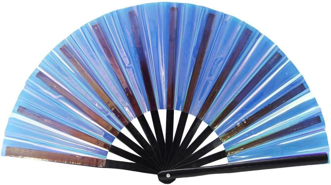 Gionforsy 1pcs Rave Folding Fan Foldable Hand Fans for Women Bamboo Large Holding Hand Fan with Bright Color Fabric Folding Fan for Festival(1PC-Style4 DarkBlue)