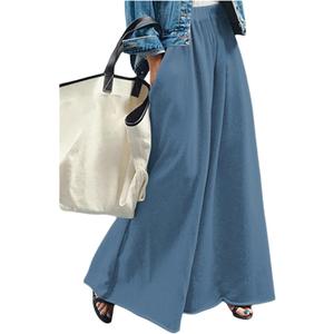 Women's Wide Leg Sweatpants High Elastic Waist Flowy Palazzo Pants Loose Baggy Pants Bottoms (Deep Blue) XS