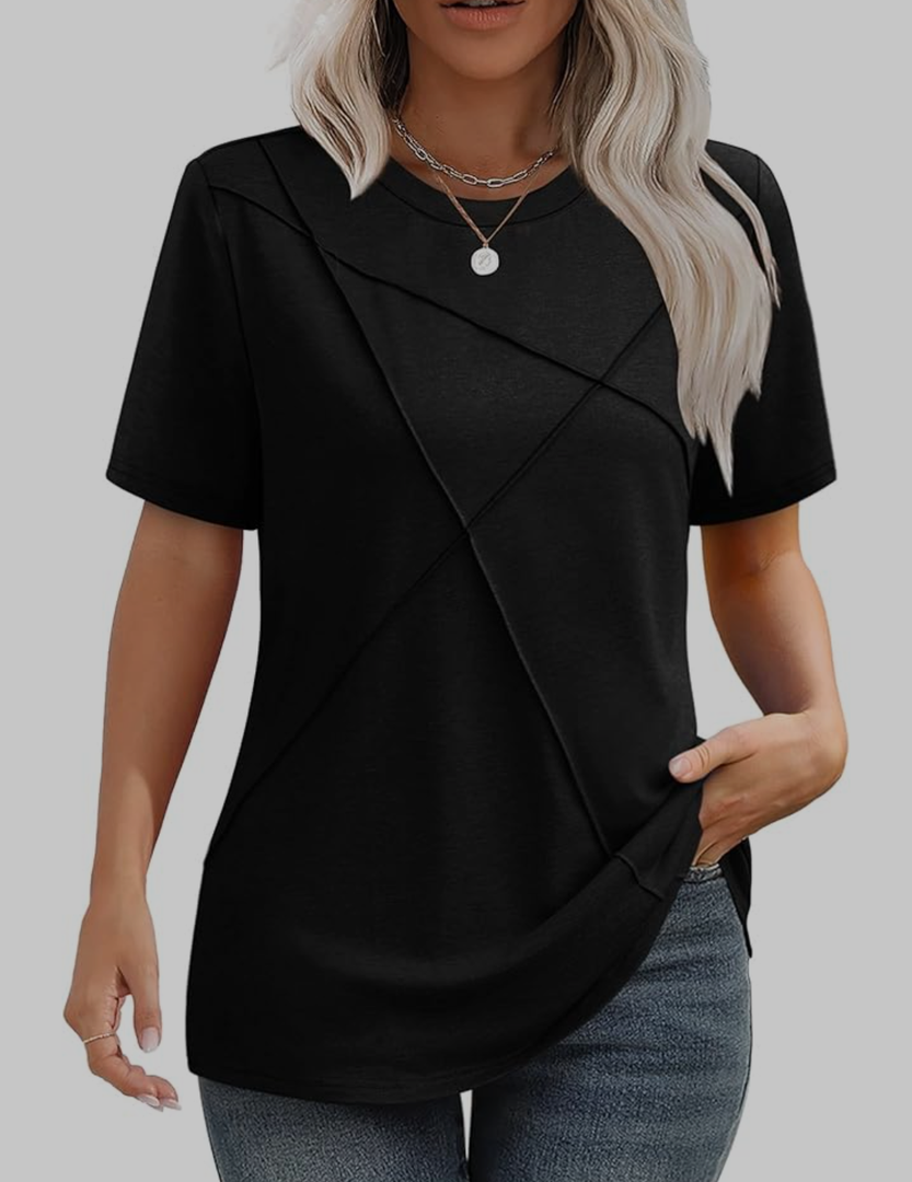 XIEERDUO Womens Summer Tops 2025 Pleated Round Neck Short Sleeve Shirts Business Casual XL