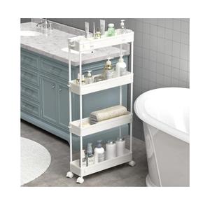SPACELEAD Slim Storage Cart 4 Tier,Bathroom Organizer Rolling Utility, Mobile Shelving Unit Slide Out for Office, Kitchen, Laundry Room & Narrow Places,White