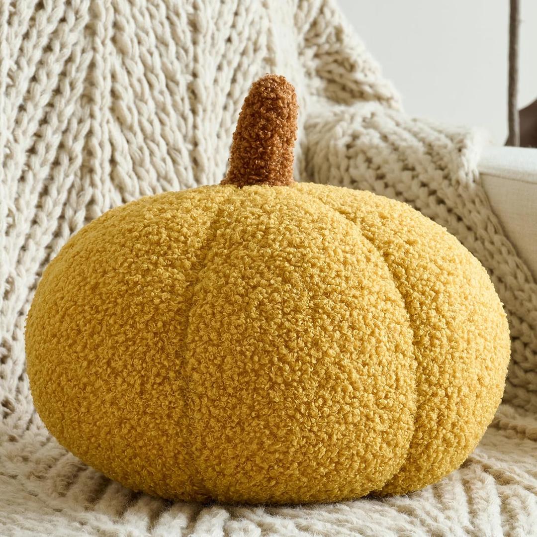 Pumpkin Pillows, Decorative Throw Pillows for Couch Bed, Fall Pillow Home Decor for Bedroom Living Room, Halloween Fall Room Dcor (Yellow, 8.6 Inches)