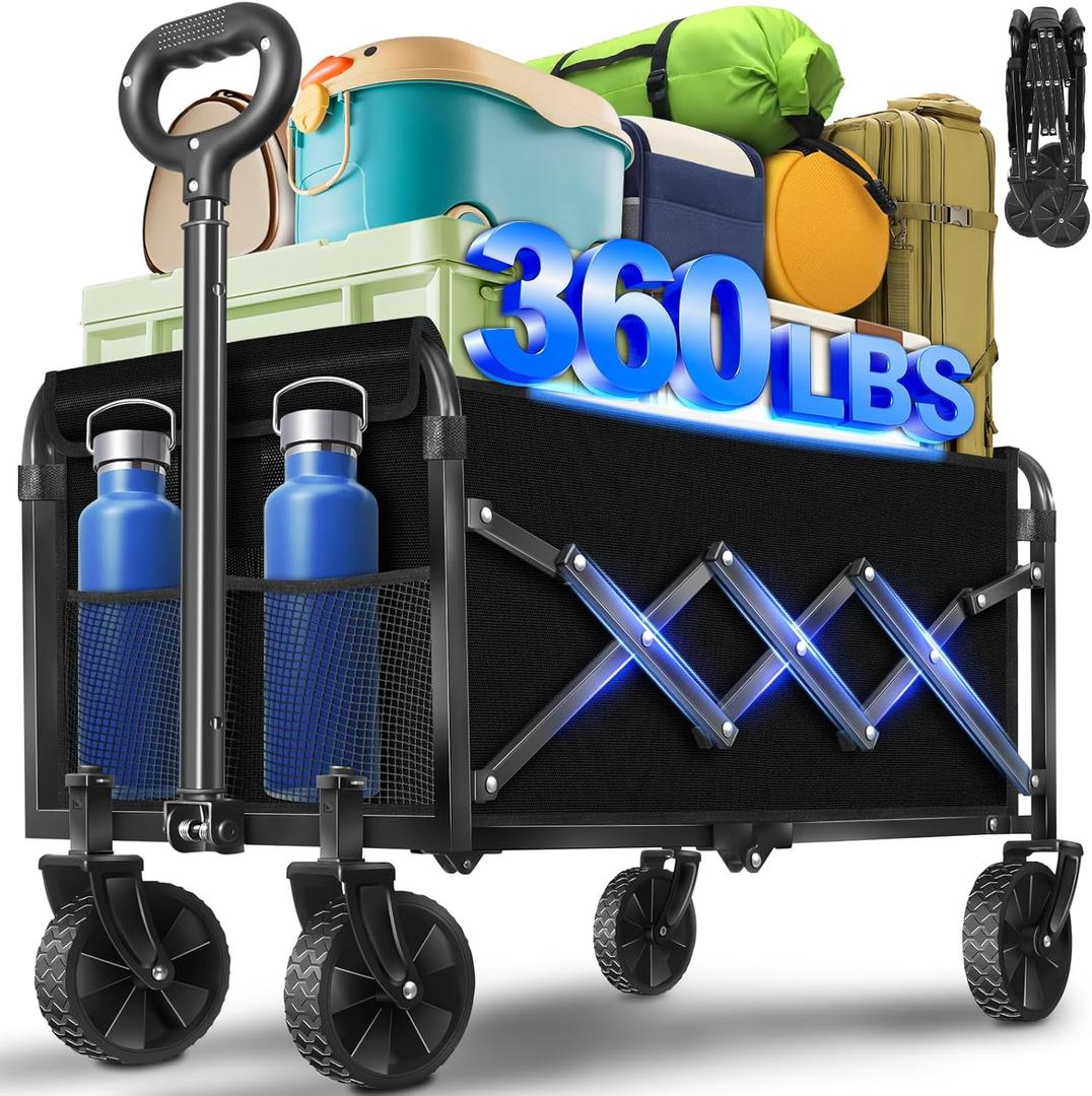 Wagons Carts Foldable - Collapsible Wagon Cart with Wheels Foldable - Folding Utility Heavy Duty Wagons Carts for Grocery Camping Sports Shopping Garden