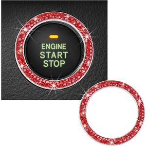 Kewucn Bling Crystal Double Rhinestone Car Engine Start Decoration Ring, Sparkling Push Start Button Sticker, Key Ignition & Knob Ring Decoration, Bling Car Interior Accessory(Red)
