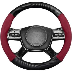 Steering Wheel Cover, Faux Leather, Universal 14.5-15 Inch, Non-Slip, Breathable Slim Fit, for Cars, SUVs, Trucks (Red Black)