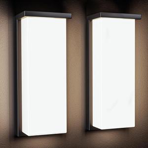 Black 18/20/22W 14in Outdoor Wall Light Fixtures, IP65 Waterproof, 3-Color Temp Adjustable Porch Lights, Modern dawn to dusk Exterior Sconces for House, Front Door, Walkway, Wall Mount,2 Pack