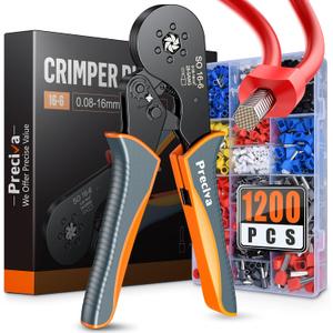 Ferrule Crimping Tool Kit, Preciva Upgrade Double & Single Ferrules Connectors, Hexagonal Ratchet Jaw Wire Crimping Pliers AWG 28-5 with 1200PCS Terminal Connector Sleeves