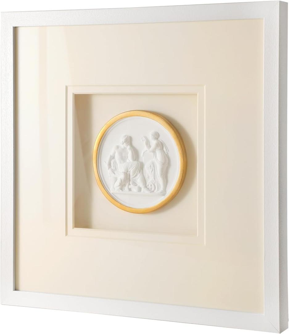 Sculpture Wall Art,French Vintage Decor with Framed,Aesthetic Gold Paintings for Home Living Room Bedroom Office and House Gallery15.8x15.8in (08-WHITE)