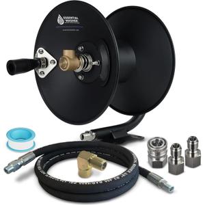 ESSENTIAL WASHER Pressure Washer Hose Reel 50 FT Kit | 4000 PSI Power Washer Hose Reel | Made For 3/8" Hose | Comes With Additional Accessories | (Assembly Required)