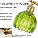 Gold Bathroom Light Fixtures, 4-Light Vanity Lights for Bathroom with Ribbed Green Tulip Glass Shade, Brass Wall Scone Lighting Over Mirror for Farmhouse,Bedroom,Living Room,Hallway