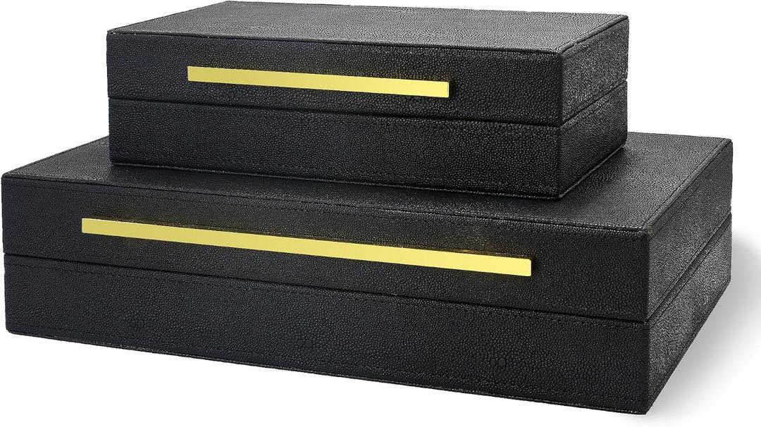 Modern Decorative Box Faux Shagreen Leather, Decorative Storage Boxes with Lids for Home Decor, Large Multifunctional Storage Jewelry Box Organizer