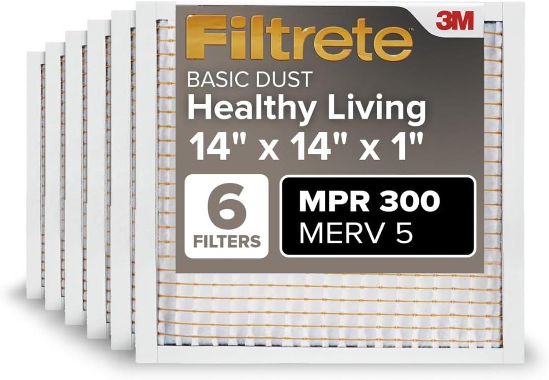 Filtrete 14x14x1 Air Filter MERV 5, 6-Pack AC Furnace Filters for Home HVAC, MPR 300 Basic Dust Defense, Removes Lint & Household Dust, 3-Month Pleated Electrostatic (Actual Size 13.81x13.81x0.81 in)