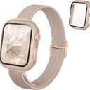 Slim Braided Stretchy Band and Case Compatible for Apple Watch Bands Women 40mm 41mm 42mm 44mm 45mm 46mm, Thin Nylon Solo Loop Protective Cover and Screen Protector for iWatch Series 11/10/9/8/7/6/5/4