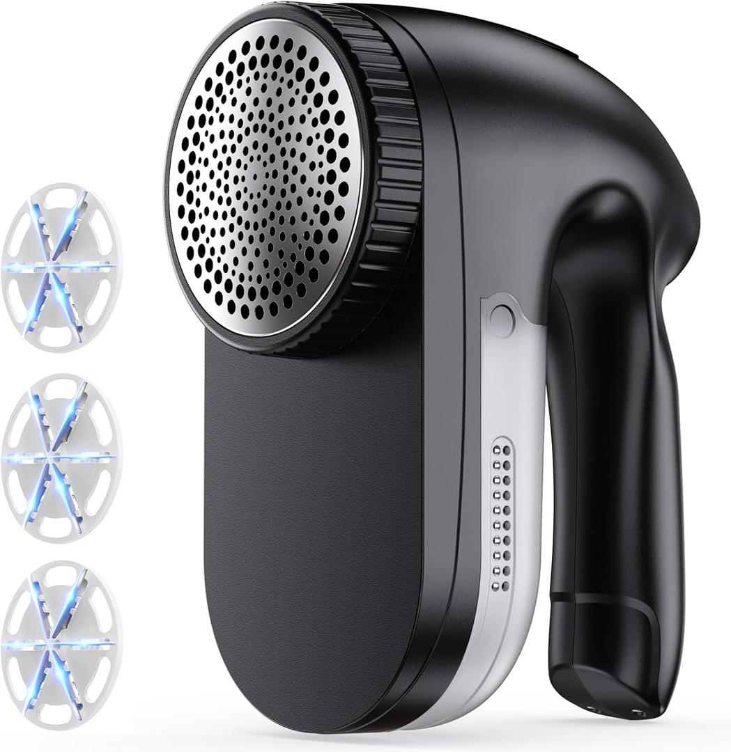 IPX6 Waterproof Washable Electric Fabric Shaver and Lint Remover, Rechargeable Sweater Defuzzer with 3 Free Extra Blades, Quickly and Effectively Remove Fluff,Fuzz,Bobbles for Clothes, Dark Black
