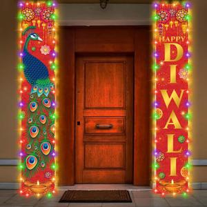 Diwali Party Decorations - Happy Diwali Door Banner Diwali Decoration for Home Deepavali Festival of Lights Banner Porch Hanging Sign for Indian Holiday Wall Doorway Decor, 11.8in70.9in