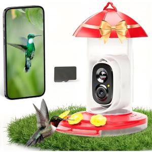 Hummingbird Feeder with Camera, Hummingbird Feeders for Outdoors with 2K Bird Watching Camera, AI Identify Species, Ant & Bee Proof, Instant Notification, Idea Gift for Bird Lover (Beige)