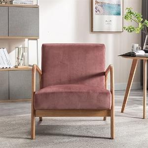 Container Furniture Direct Classic Comfortable Modern Boho Velvet Upholstered Lounge Armchair for Living Room, Reading, Bedroom, Office, and Small Spaces, Rose, 32.6" L x 25.2" W x 28.7" H