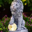 Nacome Solar Guardian Lion Garden Statue: Outdoor Decor Sculpture with Ball Lights for Yard Art Porch Patio - Unique Birthday Gifts for Women Mom