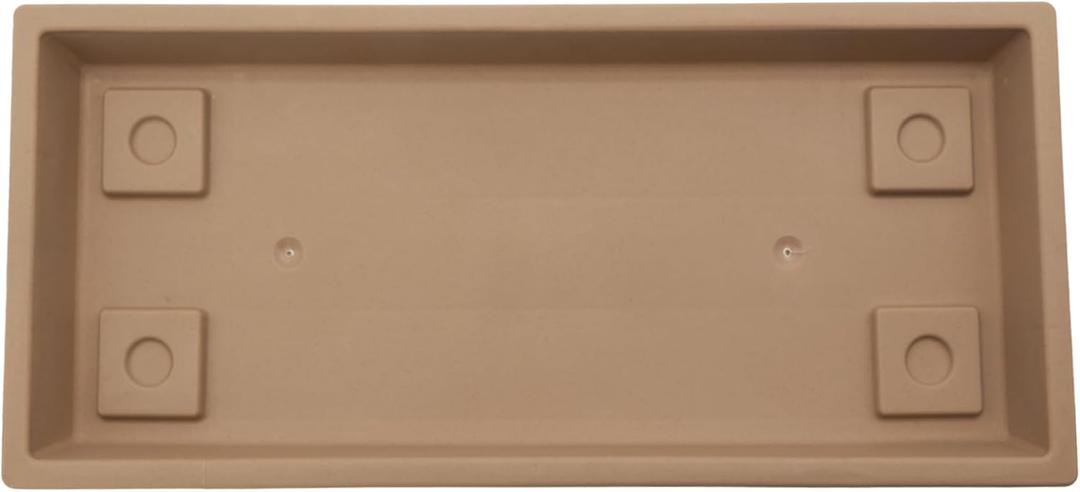 The HC Companies Venetian Rectangular Plant Tray - Lightweight Plastic Plant Saucer - Plant Drip Trays for Drainage -UV Resistant Pot Saucer for Indoor & Outdoor Use (29.5" Sandstone, Pack of 1)