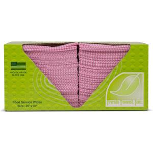 Fresh Towel Foodservice Reusable Paper Towels - 1/4 Fold, 13 x 20 inches - Pink Straight Line Pattern (1 Case of 200) All Purpose Cleaning Towels