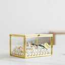 Glass Jewelry Box, Vintage Small Gold Keepsake Box Organizer Box Vanity Lidded Box Home Decor Accent Decorative Box for Storage Trinket Rings Bracelet 1