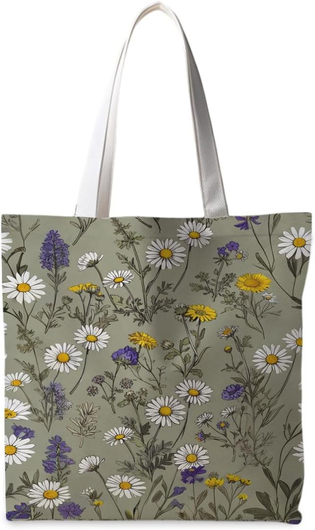 Natural Forest Series Canvas Bags,Floral Flower Tote Bag,Reusable Shopping Grocery Bags