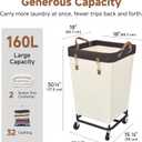 StorageWorks 160L Laundry Basket with Wheels, Large Rolling Hampers for Clothing Organizer, Dirty Clothes Basket for Hotel, Home, Closet, Dorm, Beige