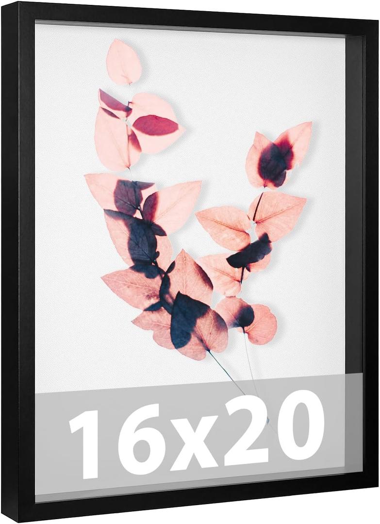 Large 16x20 Shadow Box Frame with Soft Linen Back - Memory Display Case, Shatterproof Plexiglass, 12 Push Pins Included, Black