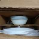 Corelle 18-Piece Dinnerware Set Service for 6, Lightweight Round Plates and Bowls Set, Vitrelle Triple Layer Glass, Chip Resistant, Microwave and Dishwasher Safe, Caspian