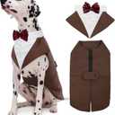 Kuoser Dog Tuxedo Dog Suit and Bandana Set, Dogs Tuxedo Wedding Party Suit, Doggy Prince Bow Tie Shirt Formal Pet Wedding Attire for Dogs Golden Retriever Samo Bulldogs, Large Brown