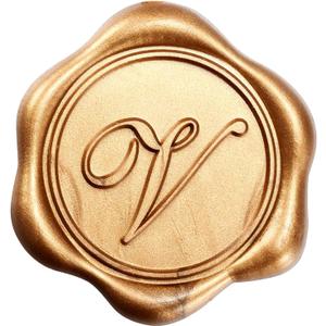 Yoption Initial Alphabet V Adhesive Wax Seal Stickers, 50 Pack Letter Wax Seal Stickers Antique Gold Self Adhesive Envelope Seals for Wedding Party Birthday Christmas (V)