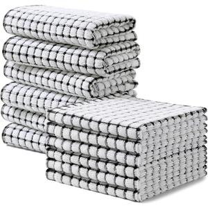 Homaxy Kitchen Towels and Dishcloths Set, 16 x 25 and 12 x 12 Inches, Set of 12 Cotton Terry Kitchen Dish Towels, Super Soft and Absorbent Dish Cloths, Black