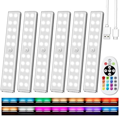 Under Cabinet Lighting Wireless with Remote, 48 LED Rechargeable Under Cabinet Lights, Kitchen Counter Lights Dimmable LED Closet Light RGB Bar for Shelf, Car, Hallway, 15 Color Changing, 5 Pack