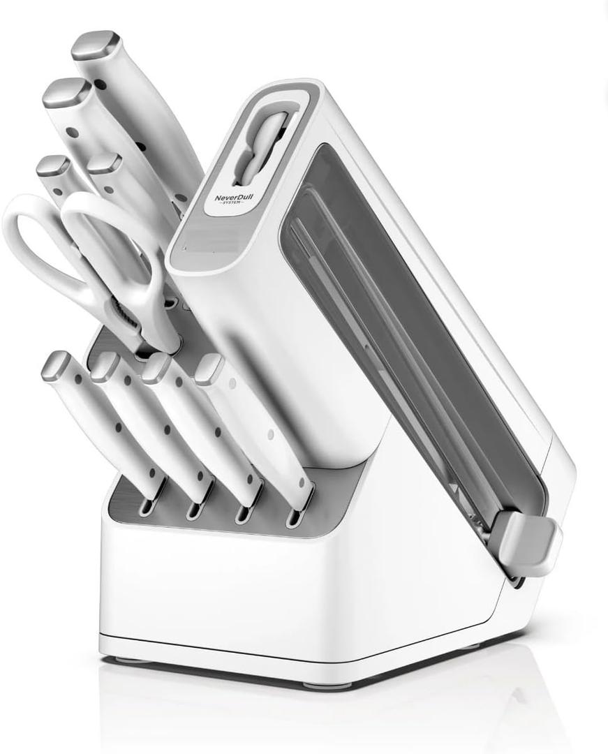 Ninja NeverDull Essential 10 Piece Knife Set with Built in Sharpener, Precise Prep, White (K12010WH)