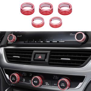 For Accord Climate Control Switch AC Knob Sound Volume Button for 10th Gen Honda Accord Sedan Sport EX EX-L LX 2018 2019 2020 2021 2022, Aluminum red, 5pcs Red