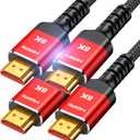 Highwings Short HDMI Cables 1.5FT/0.5M 2-Pack, HDMI 2.1 10K 8K@60Hz 4K@120Hz 48Gbps HDMI Cord, Ultra High Speed Sound & Picture Quality Performance Cable, Braided, DTS-HD, eARC, Ease of Installation (Red)