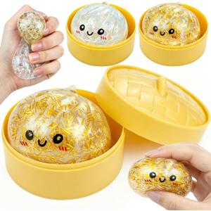 1Pc Dumpling Squishy Mystery Box,Ball with Water Beads Glitter Dumpling Squishy,Squeeze Dough Ball Stress Relief Hand Toys with Food Steamer Fidget Sensory Toy Easter Basket Stuffers