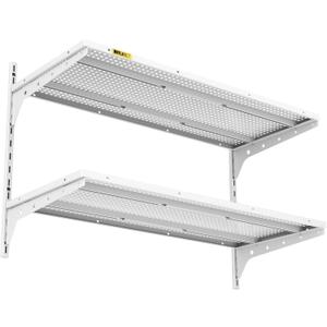 2 Tier 1.3x3ft Garage Shelving Wall Mounted, 15.6x36inch per Shelf Height Cassette Adjustable Floating Shelves, (White)