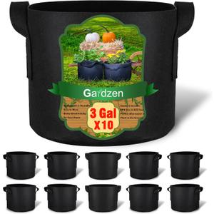 Gardzen 10-Pack 3 Gallon Grow Bags, 300G Thickened Fabric Grow Bags with Handles, Heavy Duty Aeration Plant Grow Bags (Black)