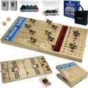 Large 23 inches Horse Racing Board Game with 11 Luxury Metal Numbered Horses, Foldable Wood Horse Race Board Game with 2 Sets of Dice, 2 Boxes of Cards, 80pc Poker Chips for Parties and Gambling (Log Color)