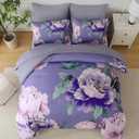 Dobuyly Floral Comforter Set Queen 7 Piece Purple Pink Flower Bed in a Bag