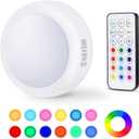 Cadrim Puck Lights - LED Color Changing, Dimmable Under Cabinet Lights with Wireless Remote Controls for Kitchen (1 Pack) (White)